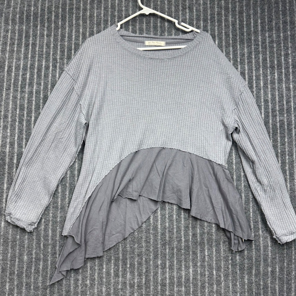 We The Free Top Small Gray Waffle Knit Asymmetrical Ruffle OB1783493 (2234)